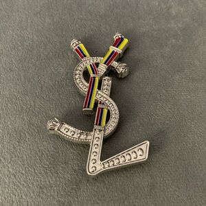 Upcycled Silver Pin with Red, Yellow, Blue & Black Enamel